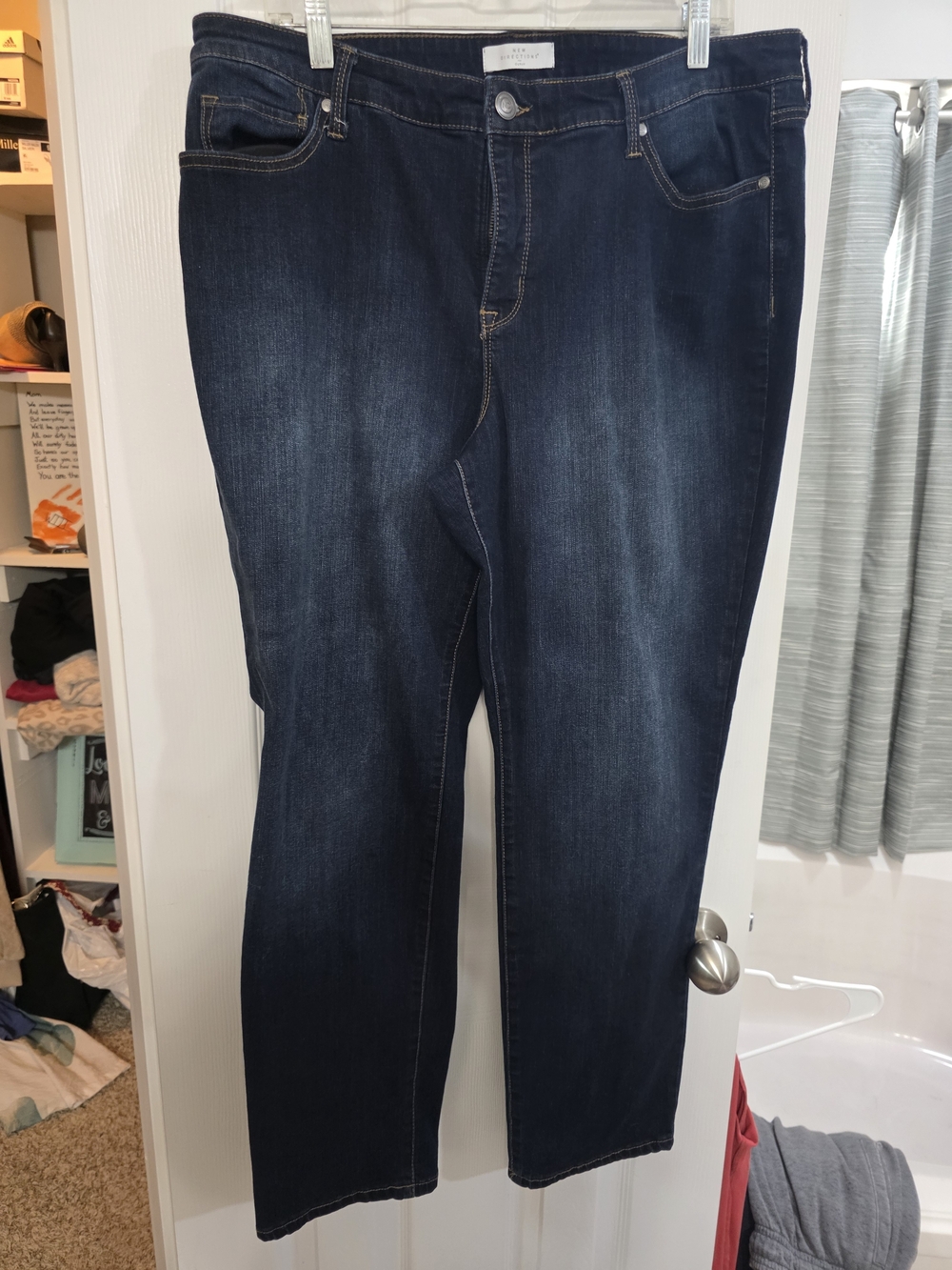 new directions Women's Straight Leg Dark Blue Jeans